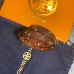 Tory Burch brown leather wrap bracelet